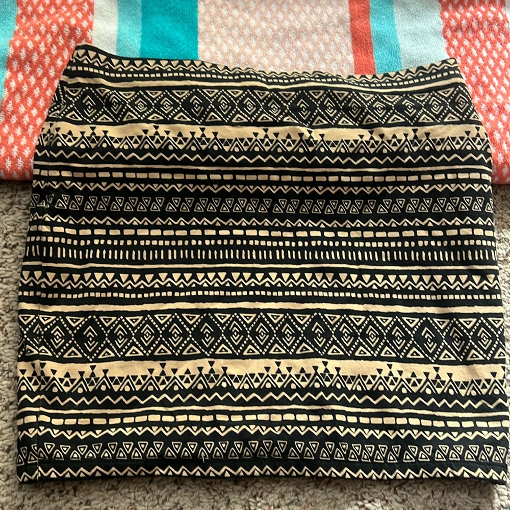 Aztec print black and tan mini skirt